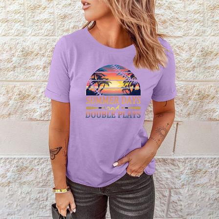 T-shirt Med Rund Hals För Damer Bokstäver Mönstrar Utslagsplats