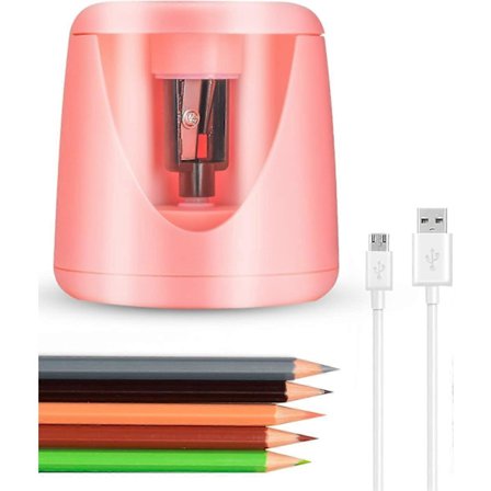 Elektrisk blyantspidser, genopladelig USB-batteridrevet blyantspidser til klasseværelset til nr. 2/farvede blyanter (6-8 mm) (pink)