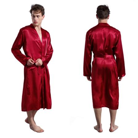 Miesten kylpytakki kesä kevyt saunapuku pitkähihainen kylpytakki vyöllä kesätakki pyjama silkki pyjama kimono pyjama miesten lahja deep red XXL