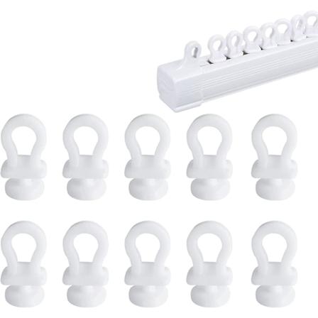 Pakke med 100 gardinkroker for skinner, 10 mm gardinglidere, gave med hvite plastgardinruller