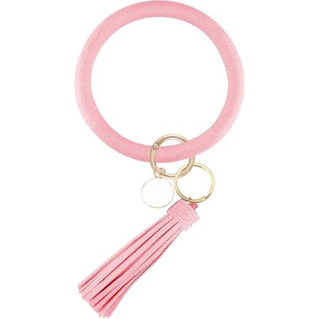 Suuri ympyrän muotoinen avaimenperä nahkainen tupsu rannekoru pidike avaimenperä avainrengas naisille tytölle Pink