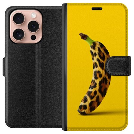 Yhteensopiva Lompakkokotelo Apple Apple iPhone 16 Pro Banaani leopardikuvioilla keltaista taustaa vastaan luovassa ja leikkisässä suunnittelussa