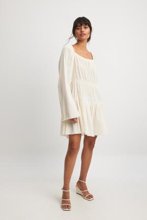 NA-KD Ruched Detail Long Sleeve Mini Dress - Forårskjoler - OffHvid - EU 32