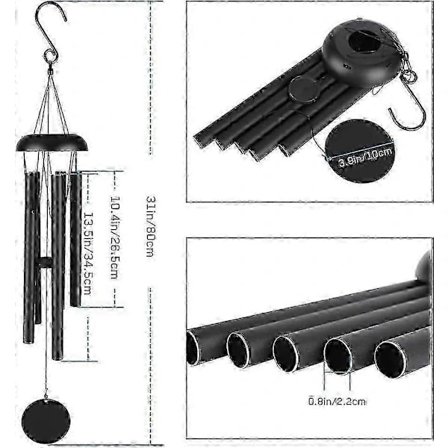 Store udendørs vindspil, 80 cm mindevindspil, 5 metalrør, behagelig melodi, klassisk retroindretning, vindspil til have, indendørs, terrasse