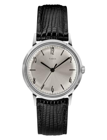 Marlin Handwind 34Mm Sst Case Silver Dial Black Leather Strap Accessories Watches Analog Watches Silver Timex