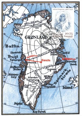 Grønland - Alfred Wegener ekspeditionen - Flot maxikort