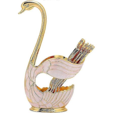 Dessertskjesett, Metall Kaffe Dessertskjesett med Holder Svan for Skjeer Frukt Dessert Bestikk Svanbase Holder Skjeorganisator med 6 stk - Perfekt