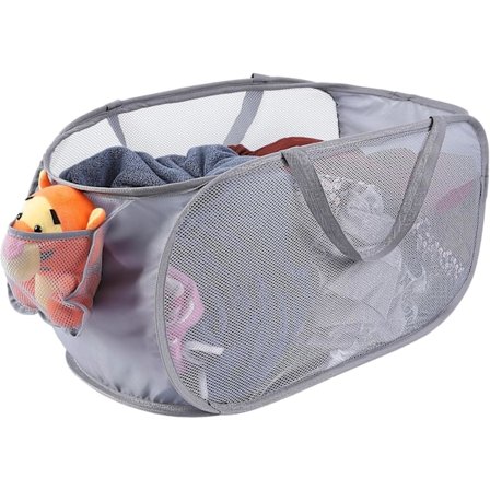 1 st Stor Vikbar Nät Tvättkorg, Fällbar Tvättkorg med Sidoficka, Avtagbar Klädförvaringsbehållare med