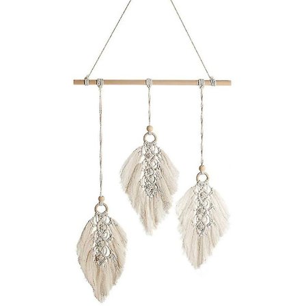 Makrameeseinävaate Boho-sisustus, Kudottu seinäkoriste Tapetti Lehti Höyhen Boheemi Tapetti Käsintehty Huoneen Sisustus Olohuoneen Makuuhuoneen 