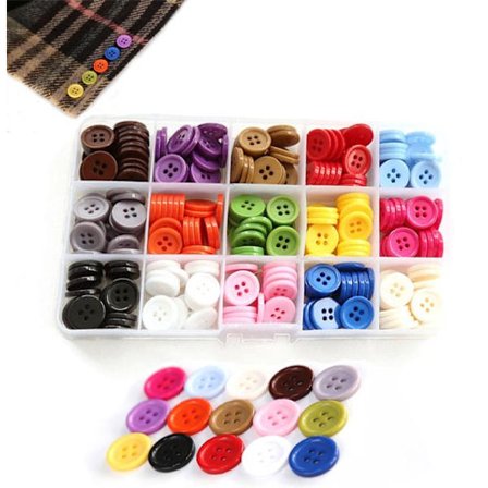 ING Knapper - 300 stk. - Tøjknapper - 4-huls knapper - Blandede farver - 15 mm