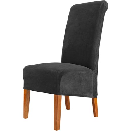 Sammetsöverdrag för matstolar, Stretchbara stora stolsöverdrag, Elastiska tvättbara avtagbara XL-stolsöverdrag, Set om 2, Svart