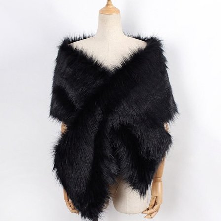 Dame Faux Fur Sjal Vinter Langt Brudesjal SORT