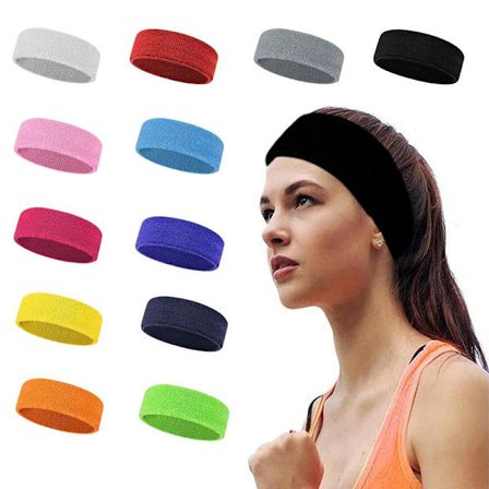 12 farver Svedbånd Sports Pandebånd til Mænd & Kvinder, Fugttransporterende Atletisk Bomuld Pandebånd