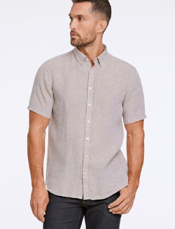 Lindbergh Black Soft Linen Shirt S/S - Modern Fit - Beige - S