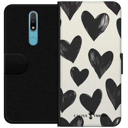 Kompatibelt Lommeboketui til Nokia Nokia 2.4 Cactus and Friends - Bold Black Love Pattern