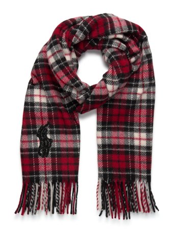 Beaded Big Pony Plaid Wool Scarf Red Polo Ralph Lauren