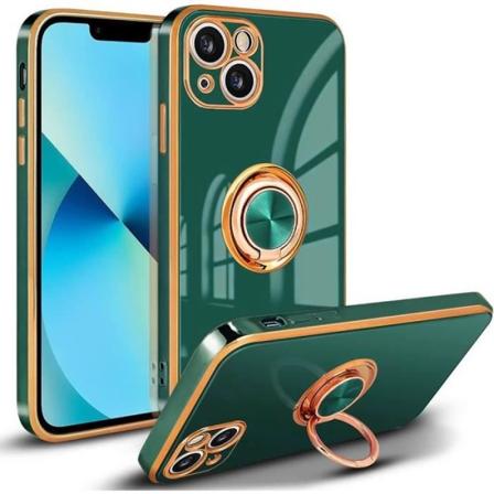 Ringfodral för iPhone 13 (6,1") Nattgrönt Stötsäkert Luxury Gold Edge TPU Anti-Scratch Snygg Midnattsgrönt