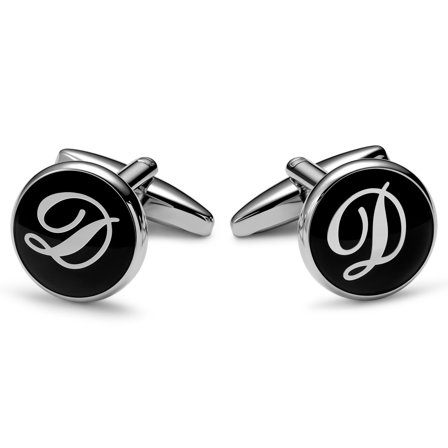 Round Silver-tone and Black Initial D Cufflinks for Men