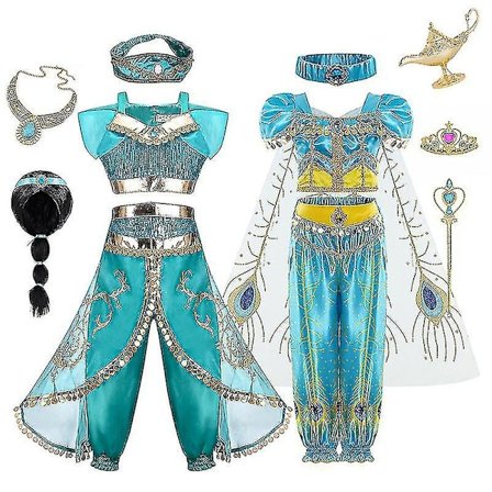 Jasmine Princess Dress Kjol Aladdin Lampa Halloween Cosplay Kostym Barn Flickor Festklänningar Toppbyxor