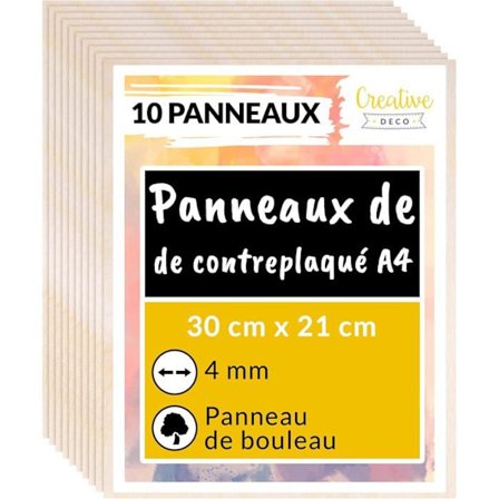 Kreativ Deco Plywood Paneler A4 | Laserskæring | Naturlig birk 300 x 210 x 4 mm – Pakke med 10