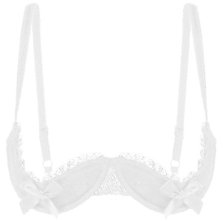 Dame 1/4 Cup Bøyle BH Halterneck O Ring Gjennomsiktig Blonde Push Up BH Undertøy Bryst Åpen BH Undertøy Xinmu