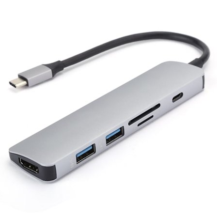 6-i-1 Typ C Hub med HDMI USB 3.0 PD 3.0 Laddning Multifunktionell Expansionsdocka