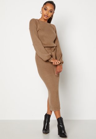 BUBBLEROOM Amira knitted dress Light brown Klær