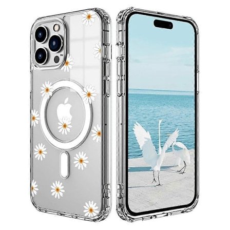Skal för iPhone 15 Pro Max Kompatibelt med MagSafe Blommönster TPU+PC Telefonskydd