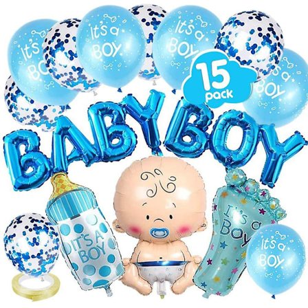Baby Shower Pojke Ballong, 17-pack Kön Avslöjande Ballong, Blå Baby Pojke Ballong med Konfetti för Baby