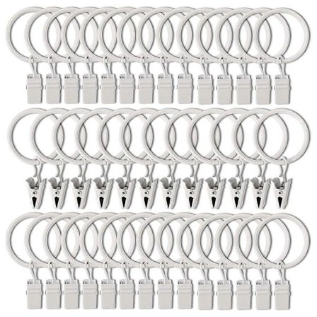 40 stk. Gardinringe med klemmer, Draperiklemmer med ringe, Draperiringe 3,2 cm indvendig diameter Hvid