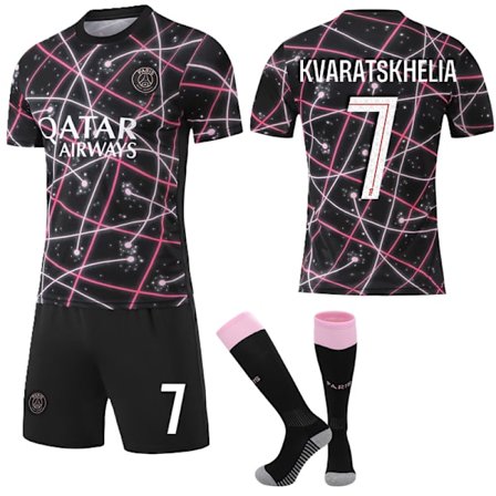 25-26 Paris Saint-Germain F.C. Rosa Special Edition NO.7 KVARATSKHELIA Trøjer Sæt Børn Voksen Fodboldudstyr med Strømper NO.7