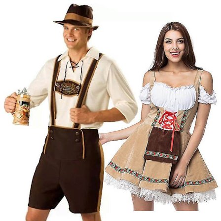 Perinteinen parien Oktoberfestin asukokonaisuus paraatiin, tavernaan, baarimikolle, tarjoilijalle, cosplay-asu, karnevaali, Halloween, naamiaiset, 