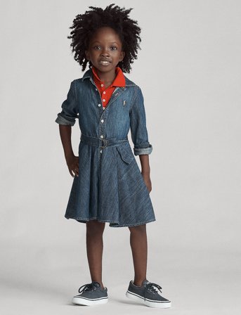 Ralph Lauren Kids Belted Cotton Denim Shirtdress - 124-128