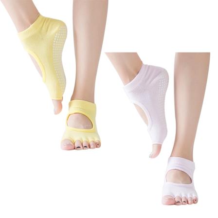 2 par tå-separerande yogas strumpor - med öppna fingrar - gul + rosa