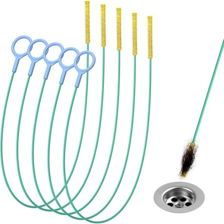 5 stycken avloppsrengörare 76 cm, metall avloppsrengöringsborste, diskbänksavloppsrengörare för diskbänk (runt huvud)
