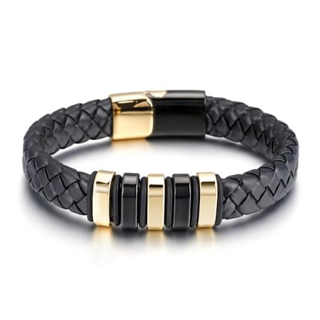 Magnetisk läderarmband Fashion Titanium Magnetisk cirkulation Black Gold