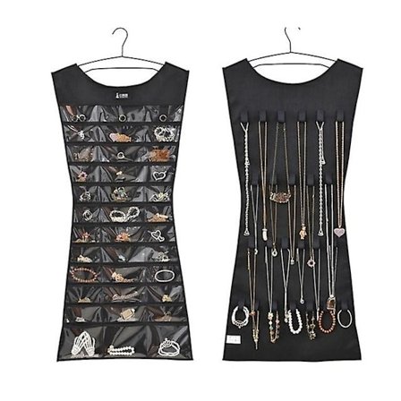 Hængende smykkeopbevaringspose, smykkeorganisator, smykkeholder, halskæde, øreringe, ring, smykkeskrin (uden bøjle) rød sort