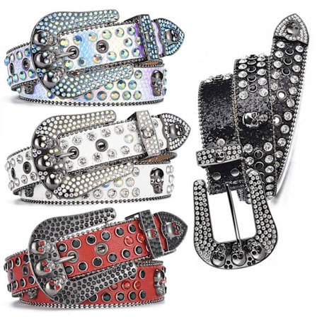 Western Punk Skull Rhinestones Belt For Women Man High Quality Bling Bling Diamond Crystal Studded Belt For Jeans Cowboy Cowgirl