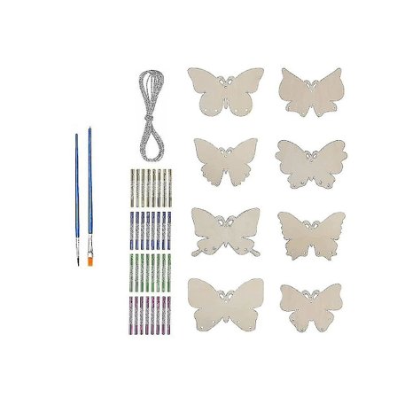 Vindspil Håndværkssæt, 8 Sæt Diy Træ Sommerfugl Vindspil Børnesæt Med Maling Pensler, Diy Maling