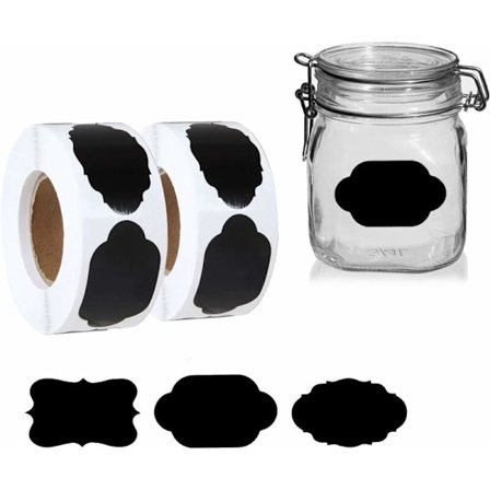 600 stk. køkkenkrukkeetiketter sylteetiketter skifer etiket til syltetøjsglas, 2 ruller selvklæbende krydderietiketter til at klæbe på syltetøjsglas, 