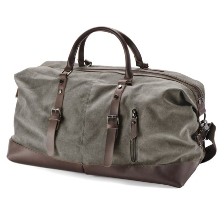 Sac de sport en toile gris métallique et cuir marron pour hommes - Sacs de sport