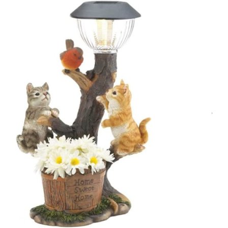Kattklatrestatue med solcelledrevet lampe, utendørs hagefigur i harpiks for hjemmehage Art Deco