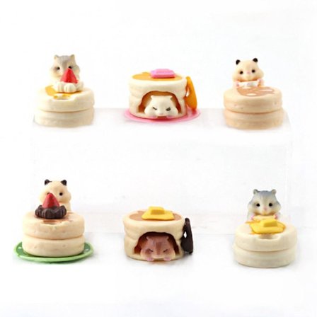 6 STK Mini Spisende Dessert Hamster Figurer Macaron Hamster