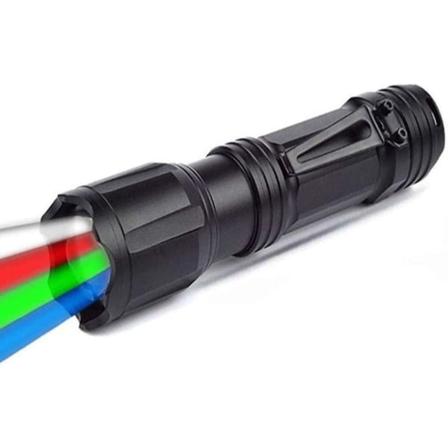 Led Taktisk Lommelygte Med Rød Grøn Blå Hvid, 4 Farver I 1 Vandafvisende Multifunktionel Zoombar Lommelygte Til Nattesyn, Fiskeri, Camping, H