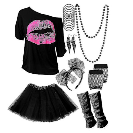 80'er 90'er Outfit Dame Maskerade Kostumer, Temafest, Tøj Neon Tilbehør, 100% Ny Sort