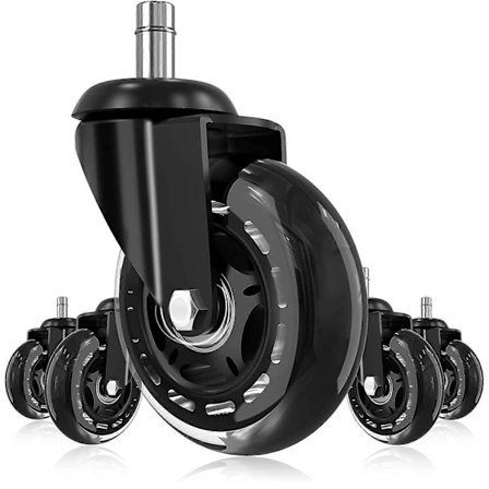 2 stk. Kontorstolshjul 11 x 22 mm Lydløse og ridsefrie 250 kg Egnet til alle gulve Udskiftning af hårdt gulvhjul Universal drejehjul