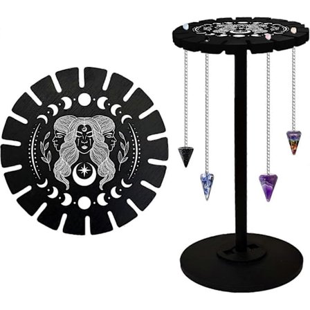 Gudinde Pendul Stand Krystal Display Hylde Sort Træ Divination Dowsing Hjul Pendul Holder Hekse Ting Krystal Hylde Display til Sten Halskæde