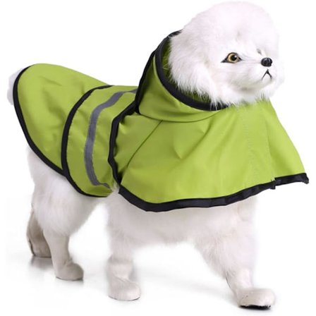 Hunderegnfrakk med hette og trygge refleksstriper, ultralett pustende 100 % vanntett regnjakke for liten hund (grønn-M)