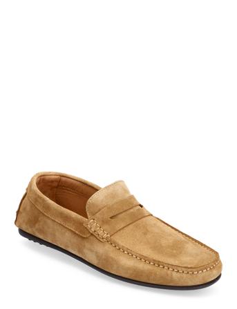 Slhsergio Suede Penny Driving Shoe Mokasiner Lave Sko Brun Selected Homme*Betinget Tilbud