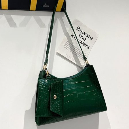 Krokotiilikuvioinen olkalaukku, PU-nahkainen crossbody-laukku, VIHREÄ
